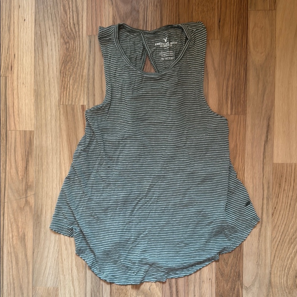 American Eagle Outfitters Women's Striped Gray Tank Top